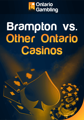 The spade sign around which there are cards on one side and chips on the other for Brampton vs. other Ontario casinos