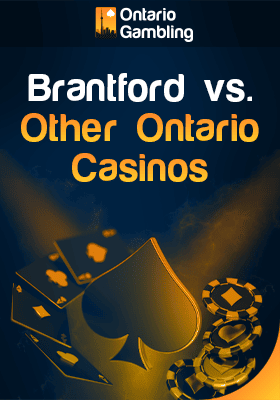 The spade sign around which there are cards on one side and chips on the other for Brantford vs. other Ontario casinos