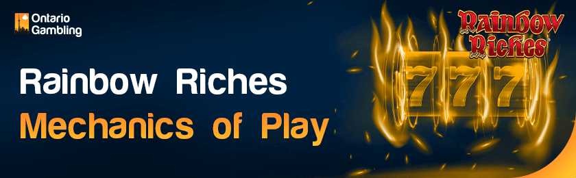 A flaming casino reel for playing mechanics of Rainbow Riches Slot