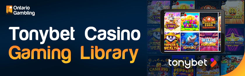 Photos of games on tablet representing the Tonybet casino gaming library