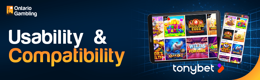 A mobile phone and a tablet with Tonybet games for usability and compatibility